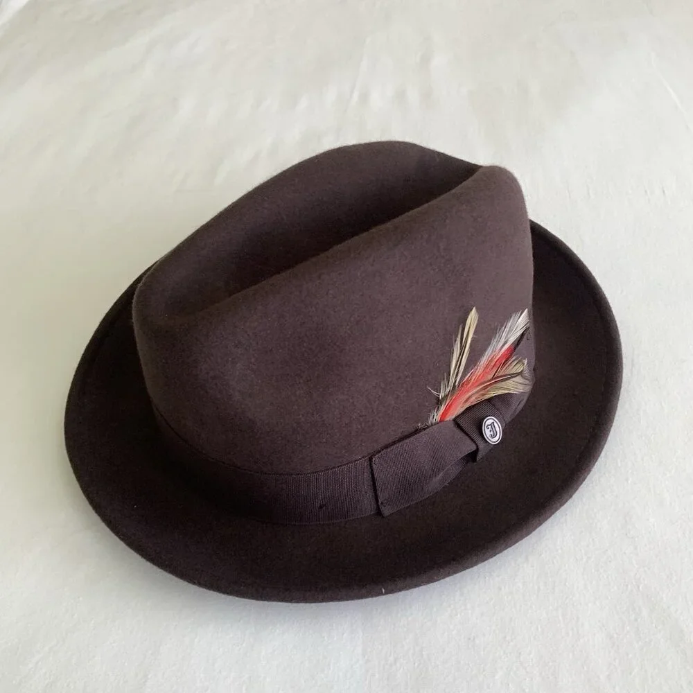 Jaxon Homburg Godfather Fedora Style Hat Men's 100% Wool Felt Dark Brown Large
